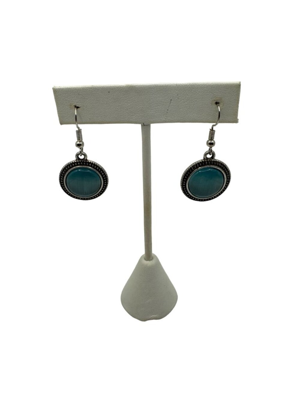 Silver & Frosted Blue Cabachon Dangle Earrings